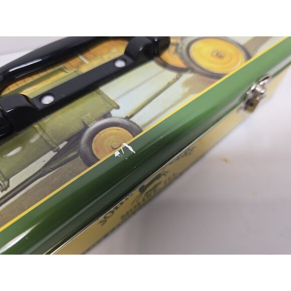 John Deere Woman Driving Tractor Tin Metal Hinged Tool Box 12x4 - Picture 6 of 7